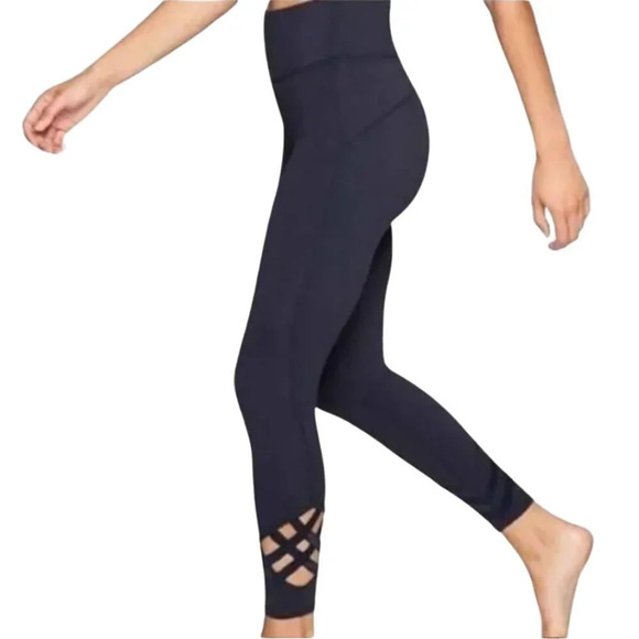 Athleta High Rise Sublime 7/8 Tight Leggings Women's Medium Black Cutout Active - Picture 2 of 16